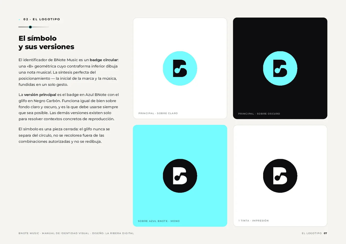 Logotipo de BNote Music en su manual de identidad