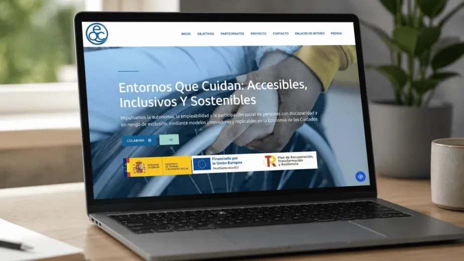 Mockup de la web accesible de Entornos que Cuidan (Amimet) en un portátil